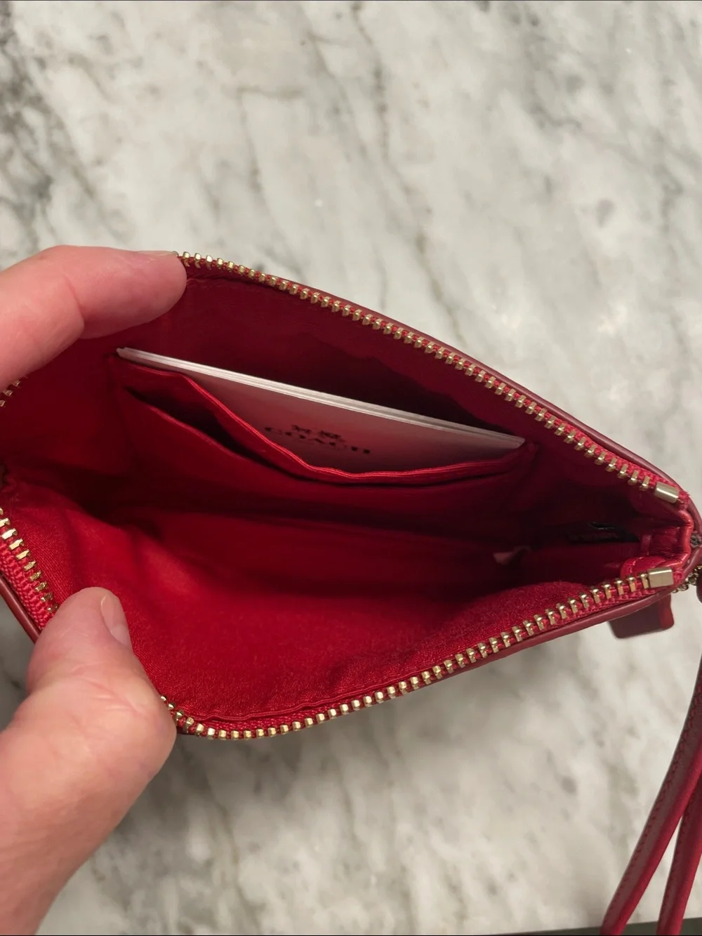 Sharp Coach Brown and Red Signature Wristlet with Red Stripe and Red Strap